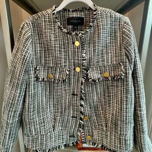 Ann Taylor Tweed Jacket w fringed trim m